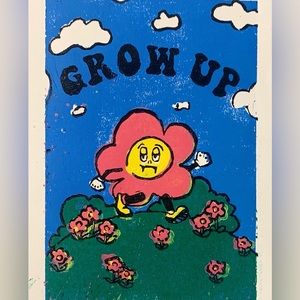 GROW UP Flowers Lino Print - reductive oil print